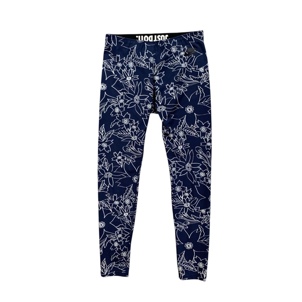Nike Pants Womens M Medium Navy White Floral Leg A See Hawaiian Print Just Do It